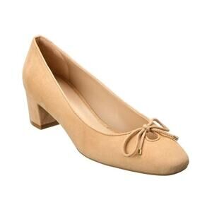 Stuart Weitzman Gabby 45 Suede Block Heels Pump Shoes Nude Beige Size 7 NWOT